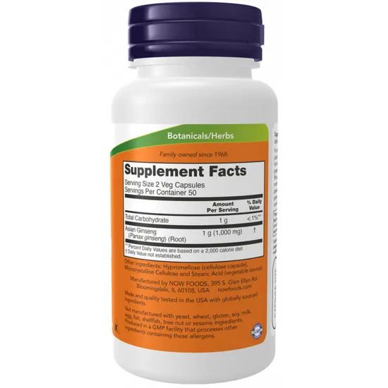 NOW Foods Panax Ginseng Capsules 500mg - 250 Capsules