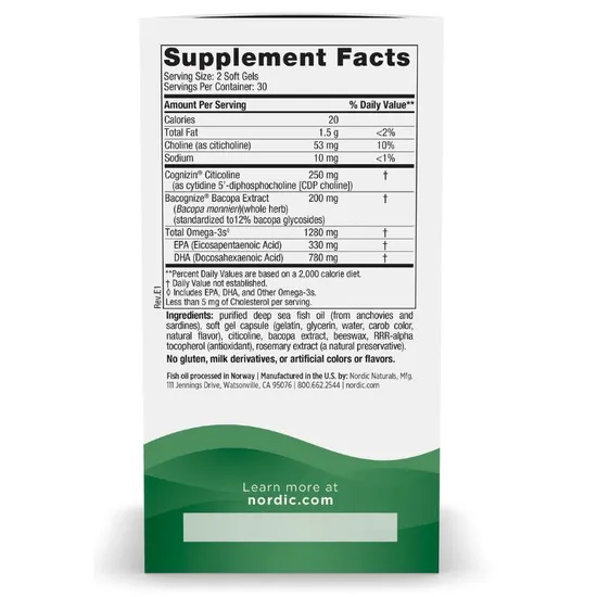 Nordic Naturals Omega Focus With Citicoline & Bacopa Monnieri Extract 1280mg 60 Softgels