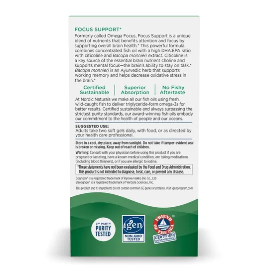 Nordic Naturals Omega Focus With Citicoline & Bacopa Monnieri Extract 1280mg 60 Softgels