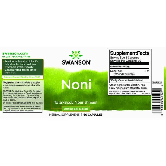 Swanson Noni 500mg Capsules 60 Capsules