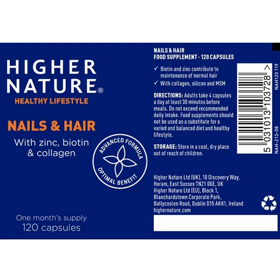 Higher Nature Nails & Hair Vegetable Capsules 120 Capsules