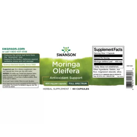 Swanson Moringa Oleifera Capsules 400mg - 60 Capsules
