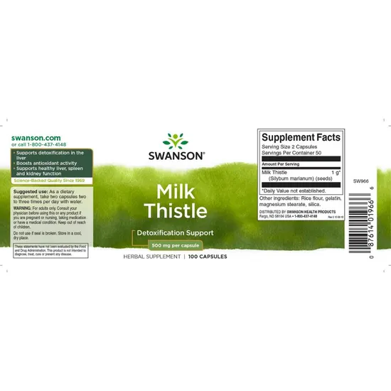 Swanson Milk Thistle Capsules 500mg x 100