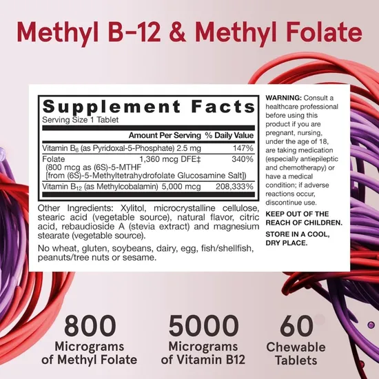 Jarrow Formulas Methyl B12 & Methyl Folate 800mcg Cherry Lozenges 60 Lozenges