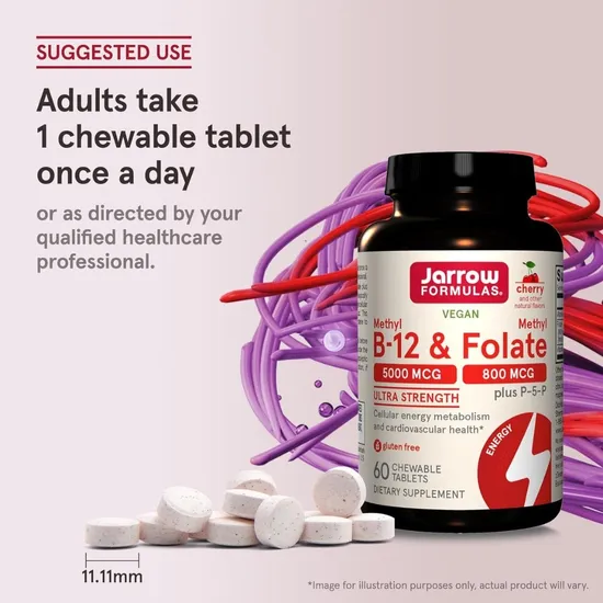 Jarrow Formulas Methyl B12 & Methyl Folate 800mcg Cherry Lozenges 60 Lozenges