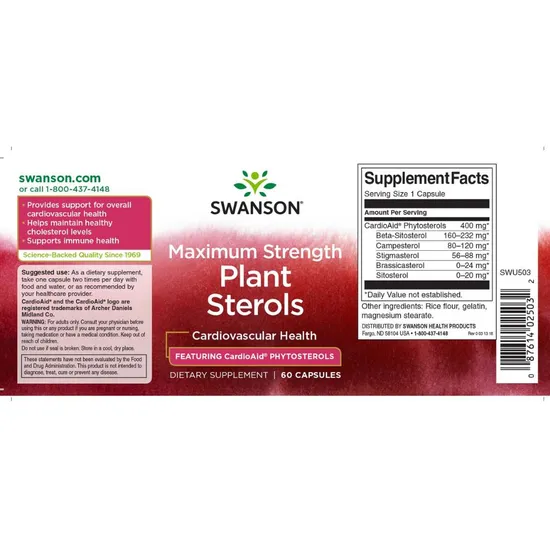 Swanson Maximum Strength Plant Sterols CardioAid Capsules 60 Capsules