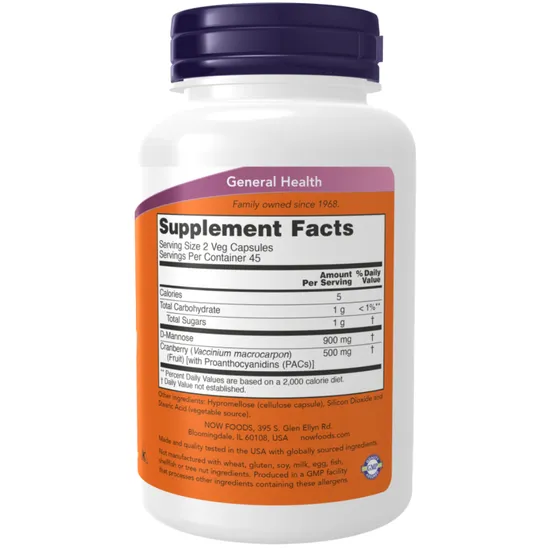 NOW Foods Mannose Cranberry Capsules 90 Capsules