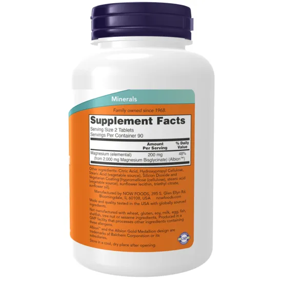 NOW Foods Magnesium Glycinate Tablets 180 Tablets
