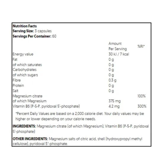 Osavi Magnesium Citrate + B6 Capsules 375mg + 4.2mg - 90 Capsules