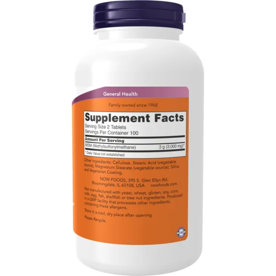 NOW Foods MSM Methylsulphonylmethane 1500mg 200 Tablets