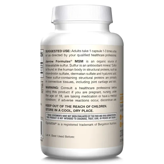 Jarrow Formulas MSM MethylSulfonylMethane Sulphur 1000mg - 200 Veg Caps