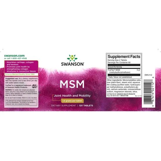 Swanson MSM 1500mg Tablets 120 Tablets