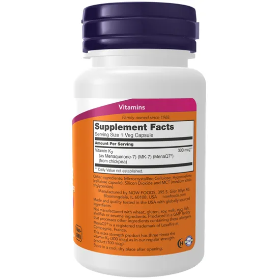 NOW Foods MK-7 Vitamin K-2 300mcg Extra Strength Capsules 60 Capsules