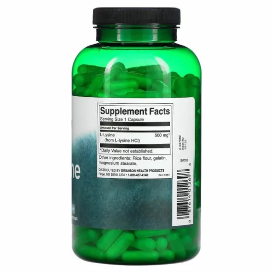Swanson Lysine 500mg Free-Form Capsules 100 Capsules