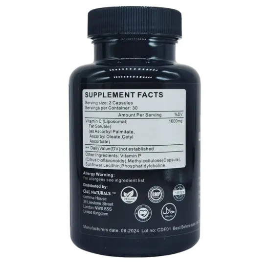 Cell Naturals Liposomal Vitamin C 1600mg Capsules 60 Capsules
