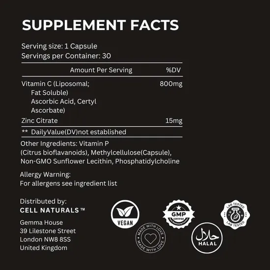 Cell Naturals Liposomal Vitamin C 800mg Capsules 30 Capsules
