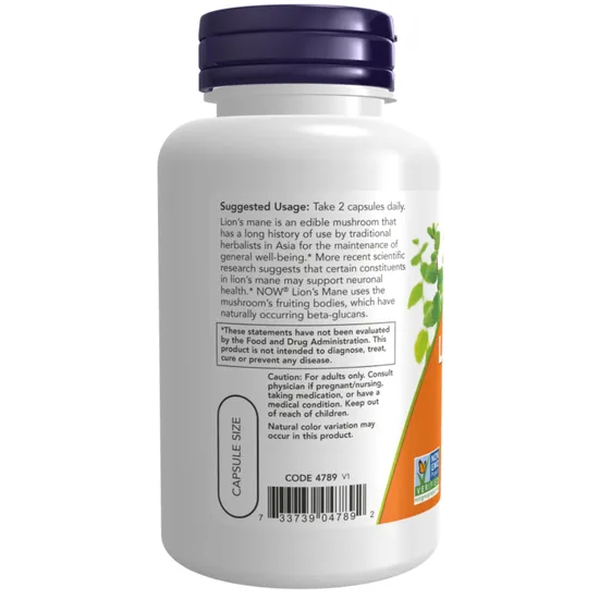 NOW Foods Lion's Mane 500mg Capsules 60 Capsules