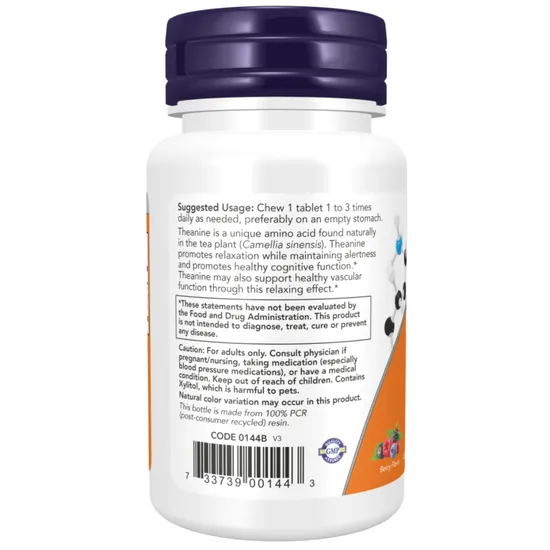 NOW Foods L-Theanine With Inositol & Taurine 100mg Chewables 90 Chewables