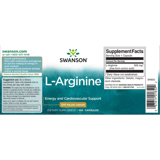 Swanson L-Arginine 500mg Capsules 100 Capsules