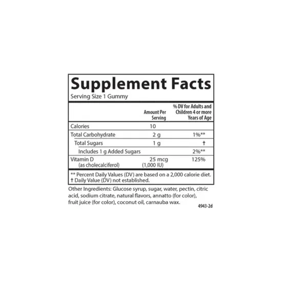 Carlson Labs Kid's Vitamin D3 1000iu Natural Fruit Gummies 60 Gummies