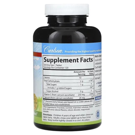 Carlson Labs Kid's Chewable Vitamin C 250mg Natural Tangerine Tablets 120