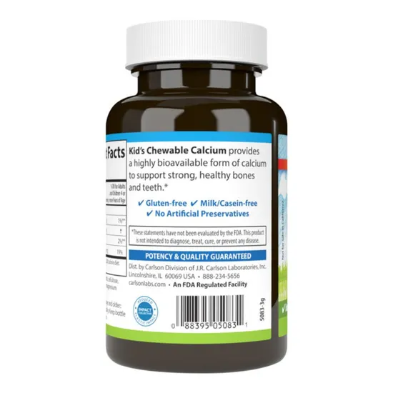 Carlson Labs Kid's Chewable Calcium 250mg Natural Vanilla 60 Tablets