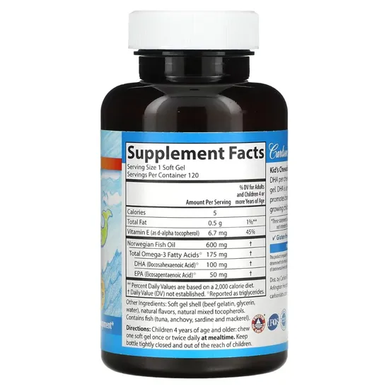 Carlson Labs Kid's Chewable DHA 100mg Orange Softgels 60