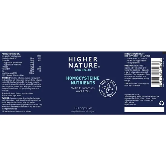 Higher Nature Homocysteine Nutrients Capsules 180 Capsules
