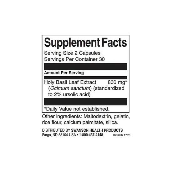 Swanson Holy Basil Extract 400mg Capsules 60 Capsules