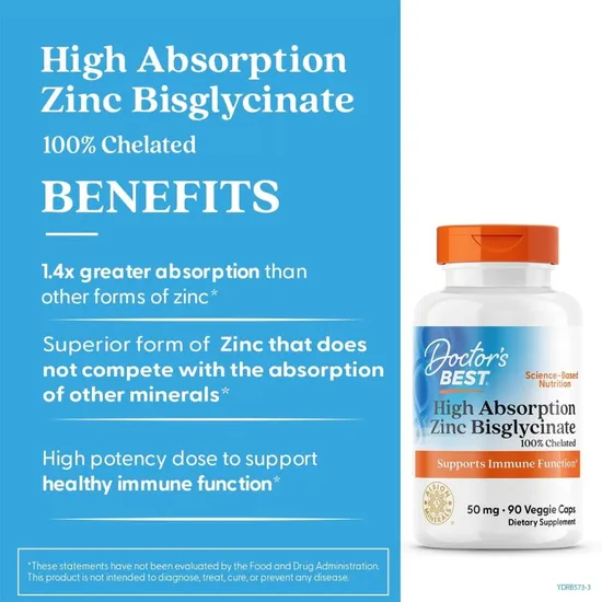 Doctor's Best High Absorption Zinc Bisglycinate 50mg - 90 Capsules