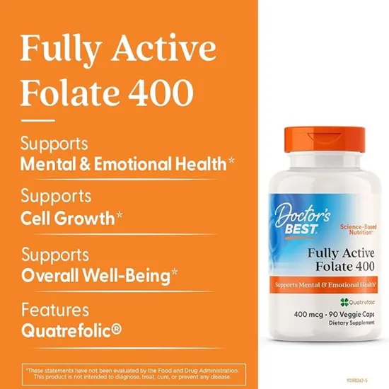 Doctor's Best Fully Active Folate 800 With Quatrefolic 800mcg - 60 Vcaps