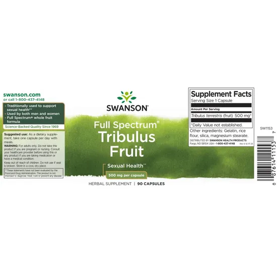 Swanson Full-Spectrum Tribulus Fruit 500mg Capsules 90 Capsules
