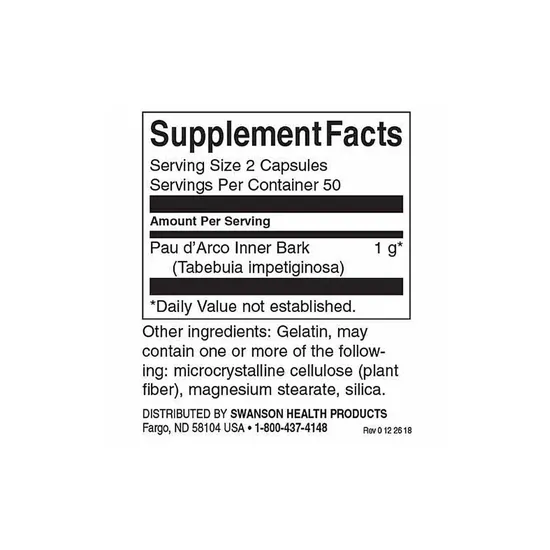 Swanson Full Spectrum Pau d'Arco 500mg Capsules 100 Capsules