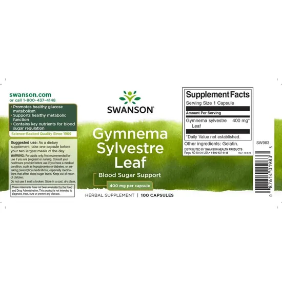 Swanson Full Spectrum Gymnema Sylvestre Leaf 400mg Capsules 100 Capsules
