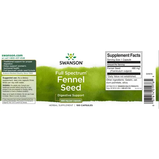 Swanson Full Spectrum Fennel Seed 480mg Capsules 100 Capsules
