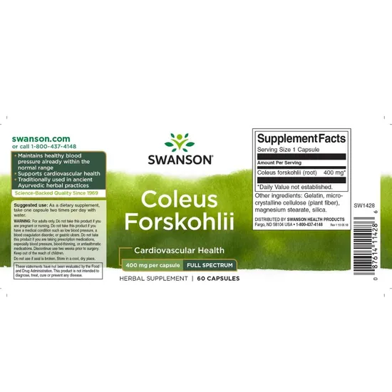 Swanson Full Spectrum Coleus Forskohlii 400mg Capsules 60 Capsules