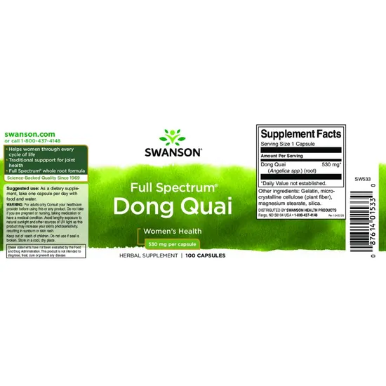 Swanson Full Spectrum Dong Quai 530mg Capsules 100 Capsules
