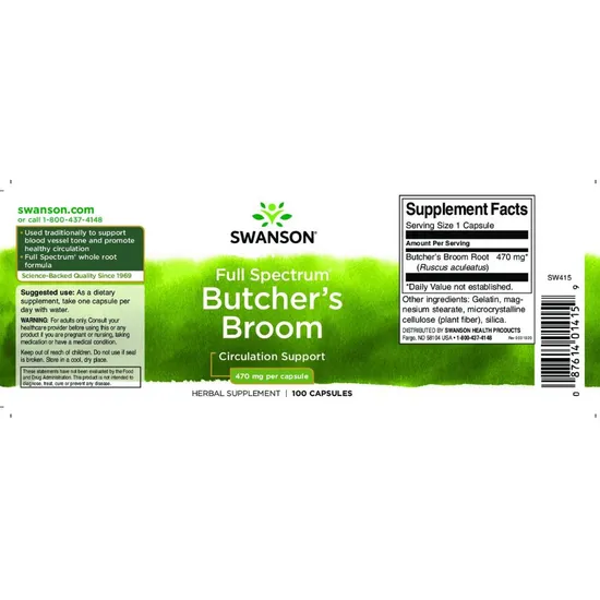 Swanson Full Spectrum Butcher's Broom 470mg 100 Capsules