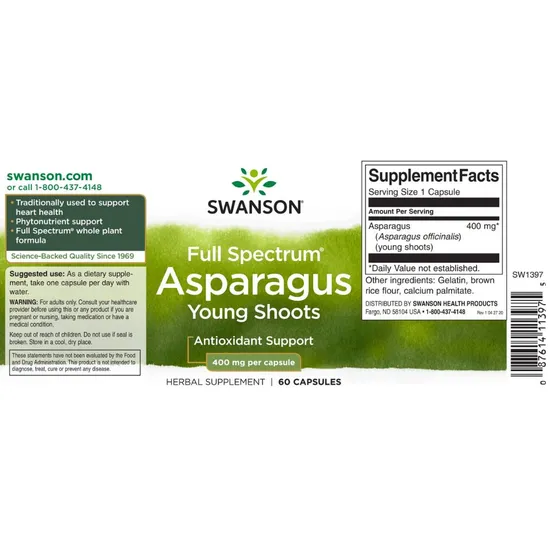 Swanson Full Spectrum Asparagus Young Shoots 400mg Capsules 60 Capsules