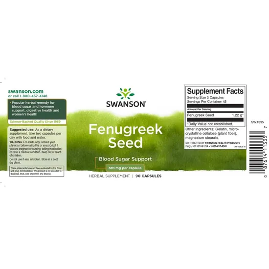 Swanson Fenugreek Seed Capsules 610mg - 90 Capsules