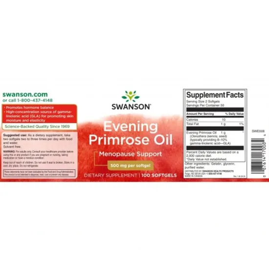 Swanson Evening Primrose Oil 500mg 100 Softgels