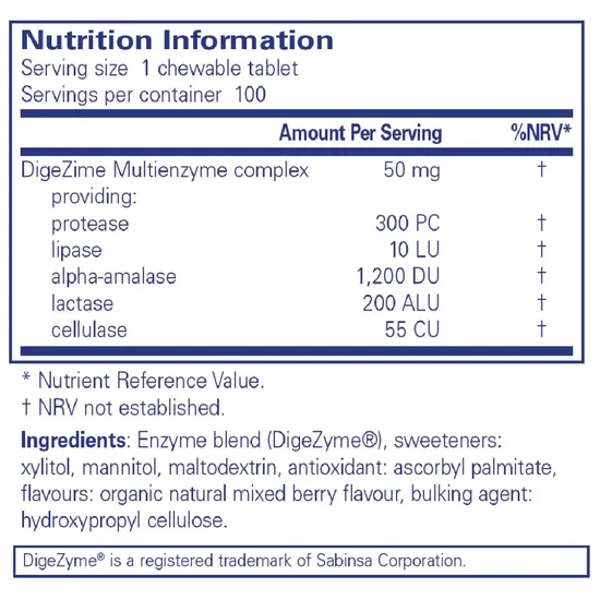 Pure Encapsulations Digestive Enzymes Chewable Tablets 100 Tablets