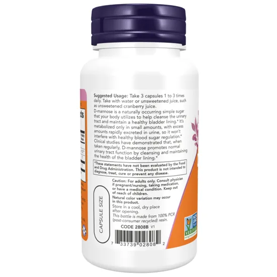 NOW Foods D-Mannose 500mg Capsules 60 Capsules