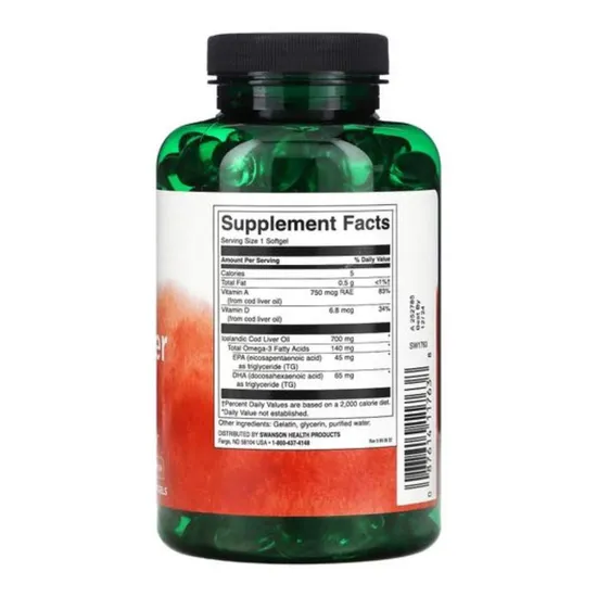 Swanson Cod Liver Oil Double-Strength Softgels 700 mg | 250 Soft Gels