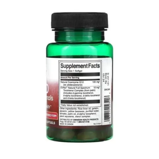 Swanson CoQ-10 100mg With 10mg Tocotrienols Softgels 60 Softgels
