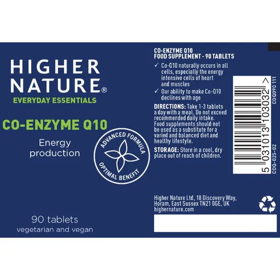 Higher Nature Co-Enzyme Q10 30mg Vegetable Tablets 90 Tablets