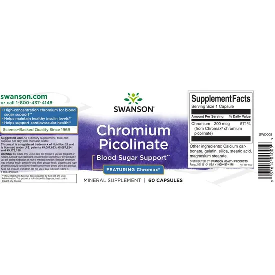 Swanson Chromium Picolinate Featuring Chromax 200mcg Capsules 60