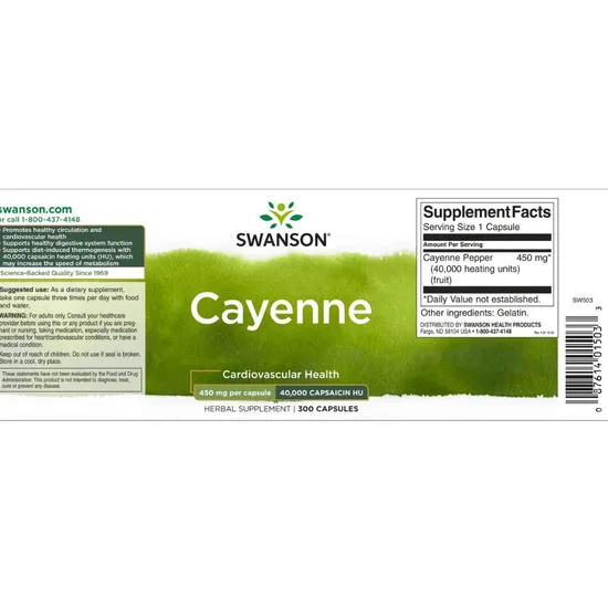 Swanson Cayenne 450mg Capsules 300 Capsules