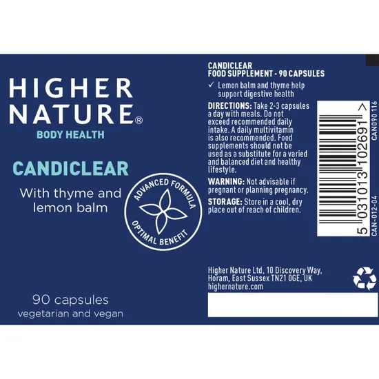 Higher Nature Candiclear Vegetarian Caps 90 Capsules