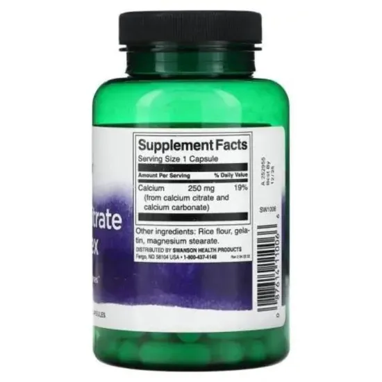 Swanson Calcium Citrate Complex 250mg Capsules 100 Capsules